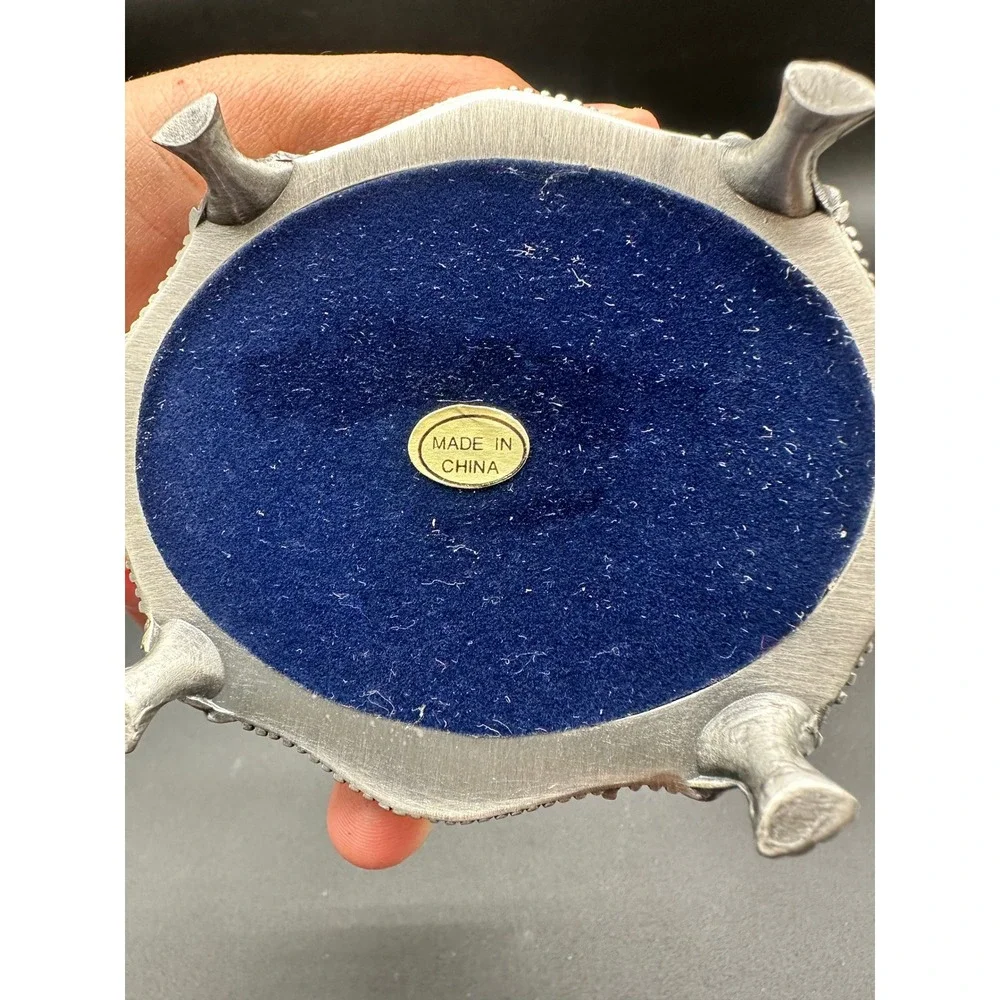 Victorian‎ Style Metal Trinket Box with Lion Feet Scalloped Oval Velvet Interior